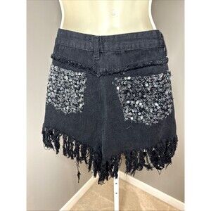POL Sequin Fringe Womens Shorts M Jean Denim MEDIUM NWOT